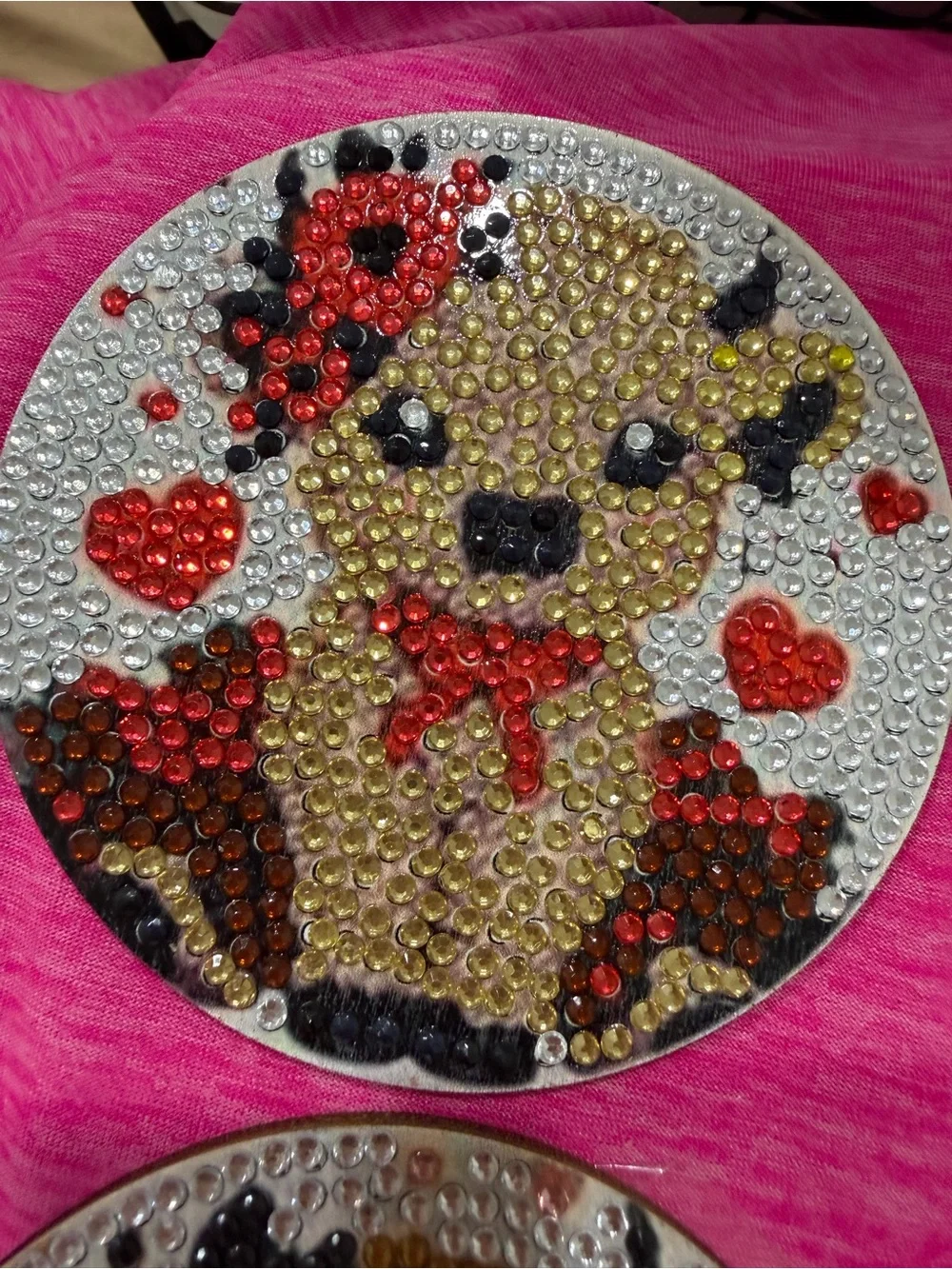 Rhinestone Puppy Decorative Serving Trivet - Pink Handmade coasters